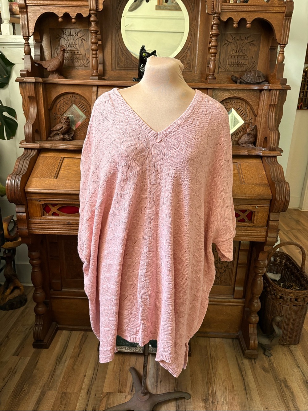 Pink Knit Retro 90s Oversized Short Sleeve Tunic Sweater